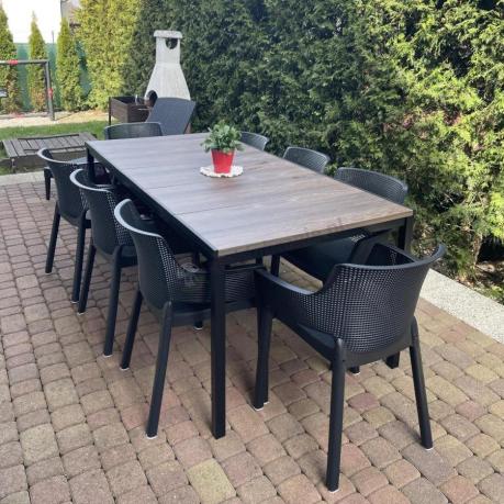 Zestaw ogrodowy Portis dla 8 osób ze stołem 200cm w kolorze orzecha i fotelami