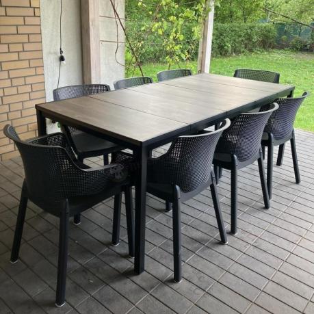 Zestaw ogrodowy Portis dla 8 osób ze stołem 200cm w kolorze orzecha i fotelami