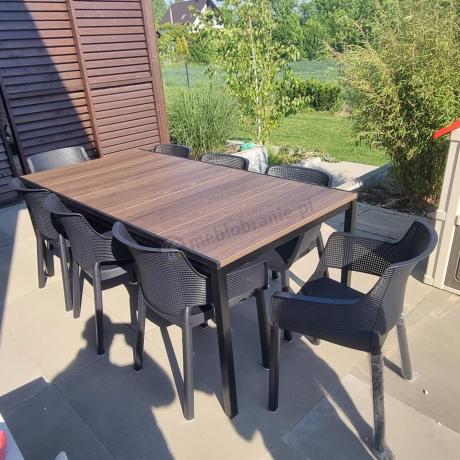 Zestaw ogrodowy Portis dla 8 osób ze stołem 200cm w kolorze orzecha i fotelami
