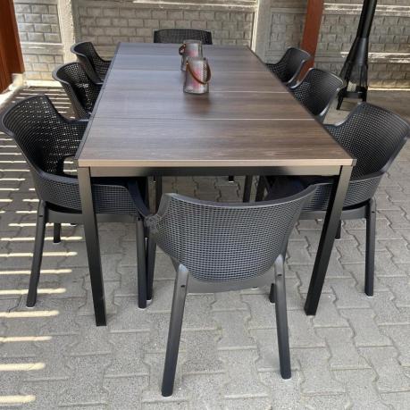 Zestaw ogrodowy Portis dla 8 osób ze stołem 200cm w kolorze orzecha i fotelami