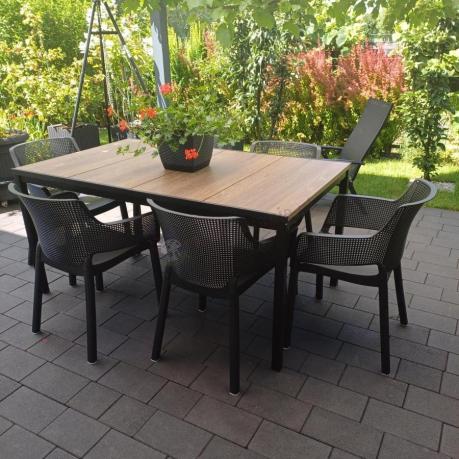 Zestaw ogrodowy Portis Slim dla 8 osób ze stołem 160cm w kolorze orzecha i fotelami