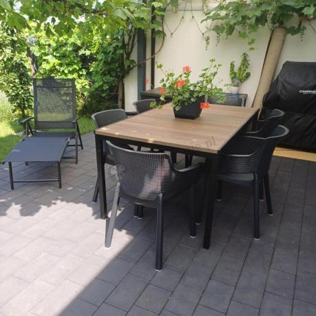 Zestaw ogrodowy Portis Slim dla 8 osób ze stołem 160cm w kolorze orzecha i fotelami