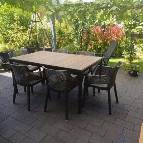 Zestaw ogrodowy Portis Slim dla 8 osób ze stołem 160cm w kolorze orzecha i fotelami