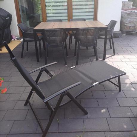 Zestaw ogrodowy Portis Slim dla 8 osób ze stołem 160cm w kolorze orzecha i fotelami