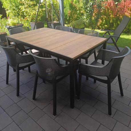 Zestaw ogrodowy Portis Slim dla 8 osób ze stołem 160cm w kolorze orzecha i fotelami