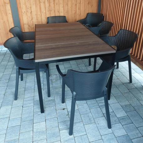 Zestaw ogrodowy Portis Slim dla 8 osób ze stołem 160cm w kolorze orzecha i fotelami