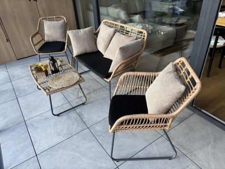 Zestaw ogrodowy rattanowy rope ze stolikiem Torgiano Set brązowy