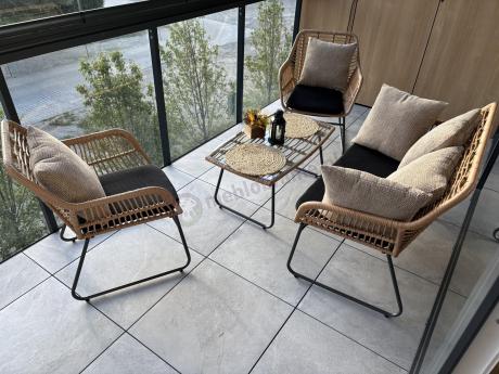 Zestaw ogrodowy rattanowy rope ze stolikiem Torgiano Set brązowy