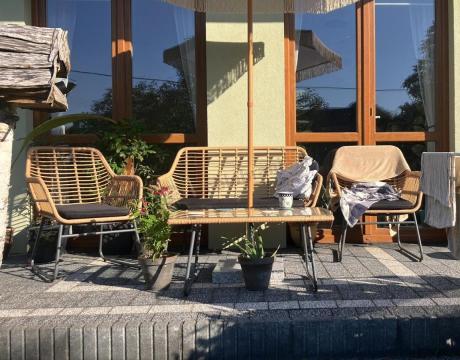 Zestaw ogrodowy rattanowy rope ze stolikiem Torgiano Set brązowy