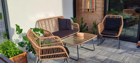 Zestaw ogrodowy rattanowy rope ze stolikiem Torgiano Set brązowy