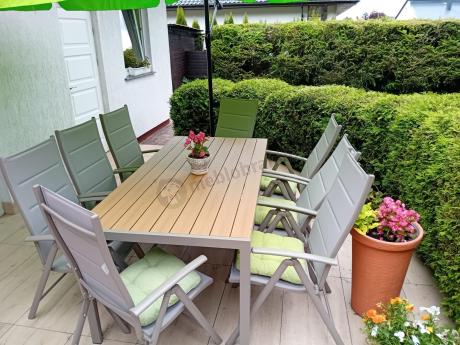 Zestaw ogrodowy stół 180cm i 8 regulowanych krzeseł aluminiowych - Kanbery Wood Taupe 8+1