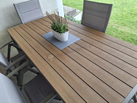 Zestaw ogrodowy stół 180cm i 8 regulowanych krzeseł aluminiowych - Kanbery Wood Taupe 8+1