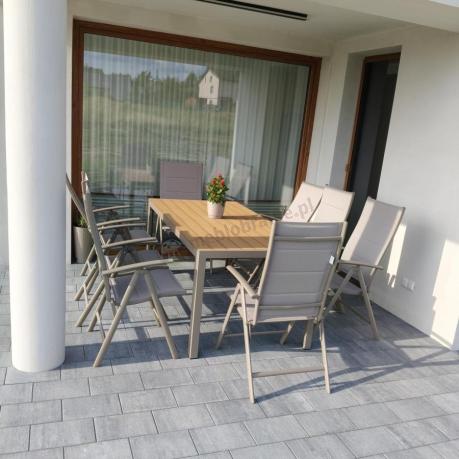 Zestaw ogrodowy stół 180cm i 8 regulowanych krzeseł aluminiowych - Kanbery Wood Taupe 8+1