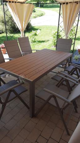Zestaw ogrodowy stół 180cm i 8 regulowanych krzeseł aluminiowych - Kanbery Wood Taupe 8+1