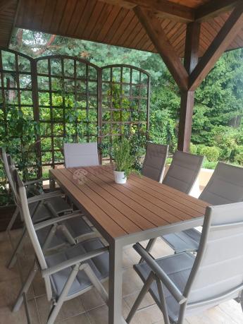 Zestaw ogrodowy stół 180cm i 8 regulowanych krzeseł aluminiowych - Kanbery Wood Taupe 8+1