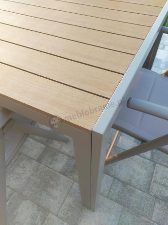 Zestaw ogrodowy stół 180cm i 8 regulowanych krzeseł aluminiowych - Kanbery Wood Taupe 8+1