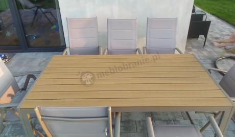 Zestaw ogrodowy stół 180cm i 8 regulowanych krzeseł aluminiowych - Kanbery Wood Taupe 8+1