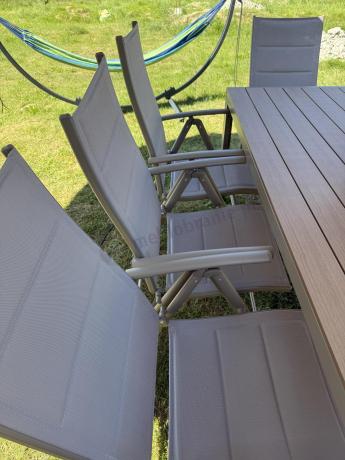 Zestaw ogrodowy stół 180cm i 8 regulowanych krzeseł aluminiowych - Kanbery Wood Taupe 8+1