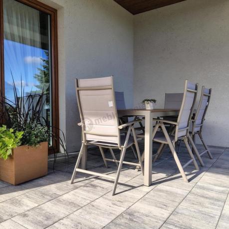 Zestaw ogrodowy stół 180cm i 8 regulowanych krzeseł aluminiowych - Kanbery Wood Taupe 8+1