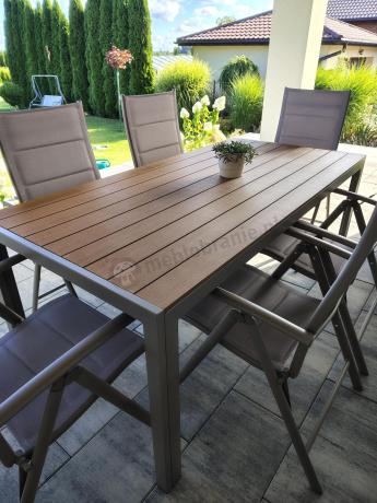 Zestaw ogrodowy stół 180cm i 8 regulowanych krzeseł aluminiowych - Kanbery Wood Taupe 8+1