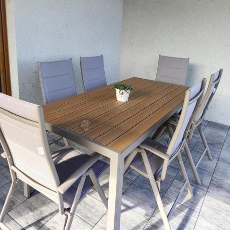 Zestaw ogrodowy stół 180cm i 8 regulowanych krzeseł aluminiowych - Kanbery Wood Taupe 8+1