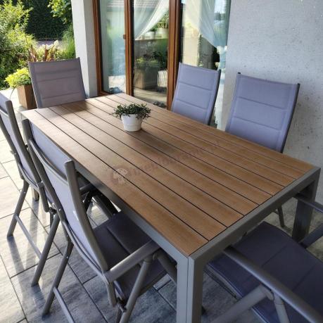 Zestaw ogrodowy stół 180cm i 8 regulowanych krzeseł aluminiowych - Kanbery Wood Taupe 8+1