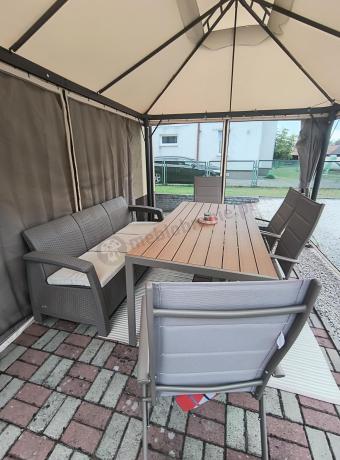 Zestaw ogrodowy stół 180cm i 8 regulowanych krzeseł aluminiowych - Kanbery Wood Taupe 8+1