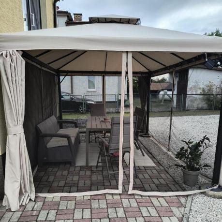 Zestaw ogrodowy stół 180cm i 8 regulowanych krzeseł aluminiowych - Kanbery Wood Taupe 8+1