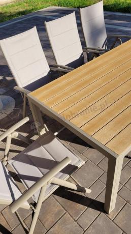 Zestaw ogrodowy stół 180cm i 8 regulowanych krzeseł aluminiowych - Kanbery Wood Taupe 8+1