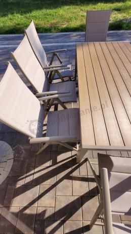 Zestaw ogrodowy stół 180cm i 8 regulowanych krzeseł aluminiowych - Kanbery Wood Taupe 8+1