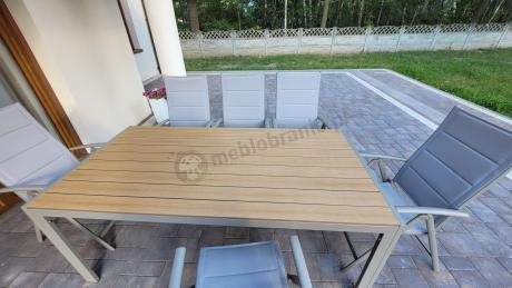 Zestaw ogrodowy stół 180cm i 8 regulowanych krzeseł aluminiowych - Kanbery Wood Taupe 8+1