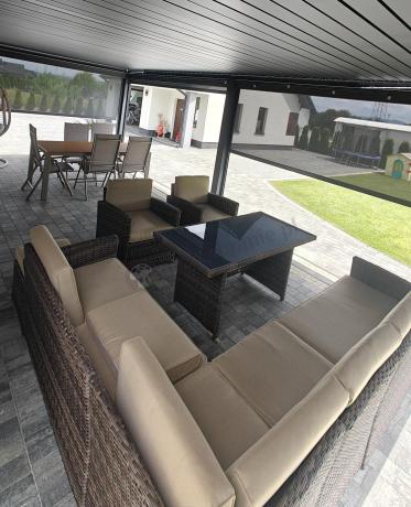 Zestaw ogrodowy stół 180cm i 8 regulowanych krzeseł aluminiowych - Kanbery Wood Taupe 8+1