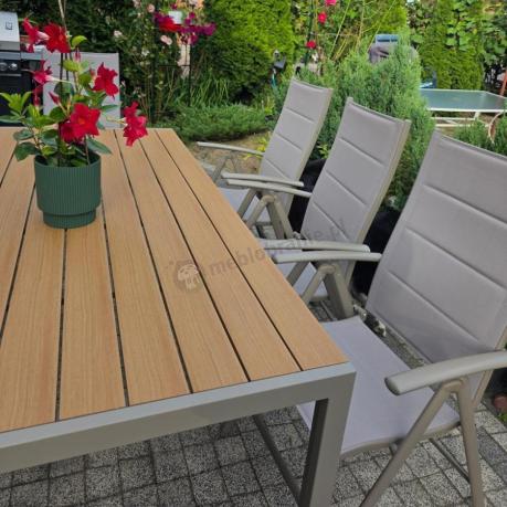 Zestaw ogrodowy stół 180cm i 8 regulowanych krzeseł aluminiowych - Kanbery Wood Taupe 8+1