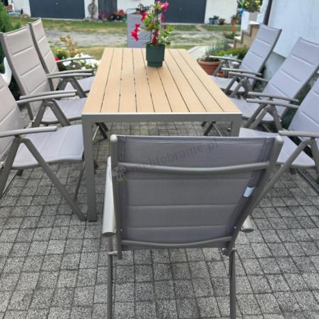 Zestaw ogrodowy stół 180cm i 8 regulowanych krzeseł aluminiowych - Kanbery Wood Taupe 8+1