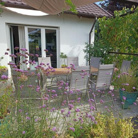 Zestaw ogrodowy stół 180cm i 8 regulowanych krzeseł aluminiowych - Kanbery Wood Taupe 8+1