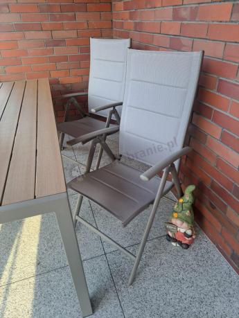 Zestaw ogrodowy stół 180cm i 8 regulowanych krzeseł aluminiowych - Kanbery Wood Taupe 8+1
