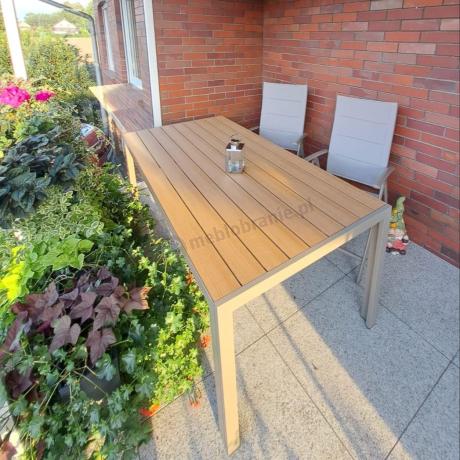 Zestaw ogrodowy stół 180cm i 8 regulowanych krzeseł aluminiowych - Kanbery Wood Taupe 8+1