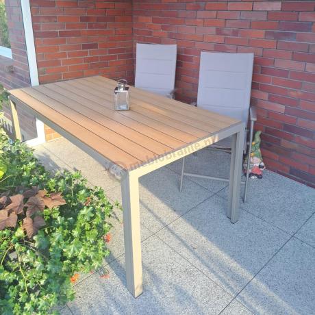 Zestaw ogrodowy stół 180cm i 8 regulowanych krzeseł aluminiowych - Kanbery Wood Taupe 8+1