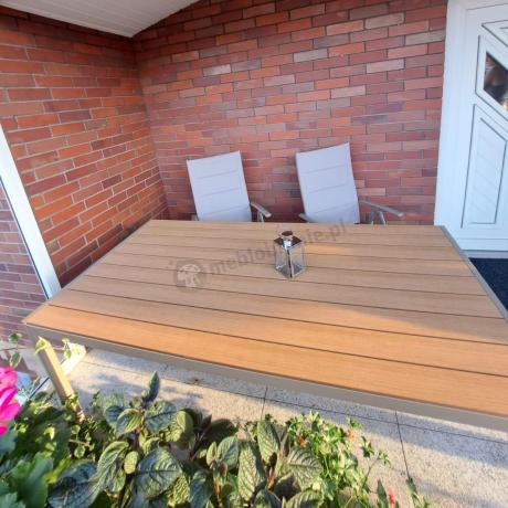 Zestaw ogrodowy stół 180cm i 8 regulowanych krzeseł aluminiowych - Kanbery Wood Taupe 8+1
