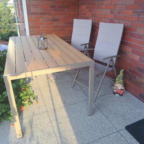 Zestaw ogrodowy stół 180cm i 8 regulowanych krzeseł aluminiowych - Kanbery Wood Taupe 8+1