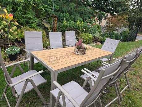 Zestaw ogrodowy stół 180cm i 8 regulowanych krzeseł aluminiowych - Kanbery Wood Taupe 8+1