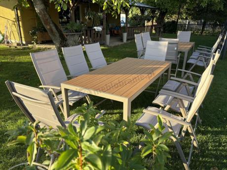 Zestaw ogrodowy stół 180cm i 8 regulowanych krzeseł aluminiowych - Kanbery Wood Taupe 8+1