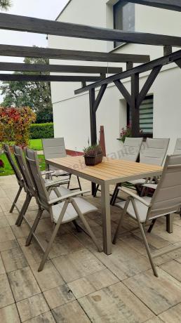 Zestaw ogrodowy stół 180cm i 8 regulowanych krzeseł aluminiowych - Kanbery Wood Taupe 8+1