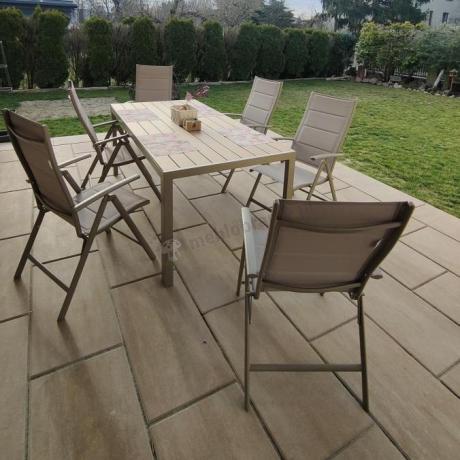 Zestaw ogrodowy stół 180cm i 8 regulowanych krzeseł aluminiowych - Kanbery Wood Taupe 8+1