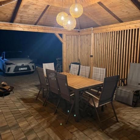 Zestaw ogrodowy stół 180cm i 8 regulowanych krzeseł aluminiowych - Kanbery Wood Taupe 8+1