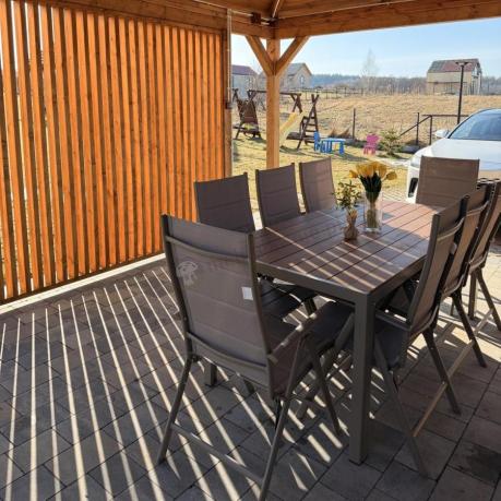 Zestaw ogrodowy stół 180cm i 8 regulowanych krzeseł aluminiowych - Kanbery Wood Taupe 8+1