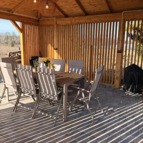 Zestaw ogrodowy stół 180cm i 8 regulowanych krzeseł aluminiowych - Kanbery Wood Taupe 8+1