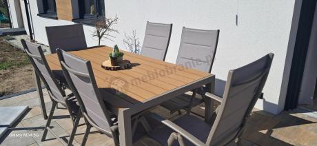 Zestaw ogrodowy stół 180cm i 8 regulowanych krzeseł aluminiowych - Kanbery Wood Taupe 8+1