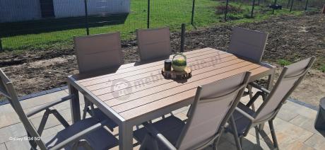 Zestaw ogrodowy stół 180cm i 8 regulowanych krzeseł aluminiowych - Kanbery Wood Taupe 8+1