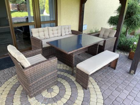Zestaw ogrodowy technorattanowy z kanapą trzyosobową